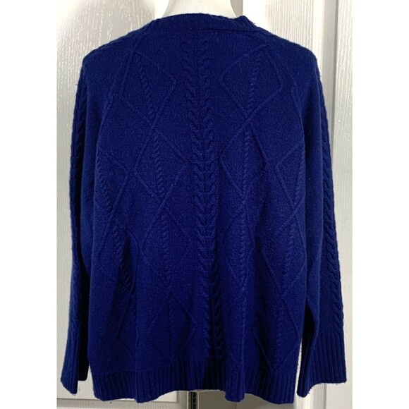 Scott & Scott London Sweater Womens L Blue Wool Cashmere Diamond Cable-knit - Picture 3 of 7